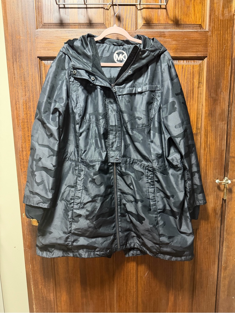 Michael Kors Black Camouflage Hooded Winter Coat